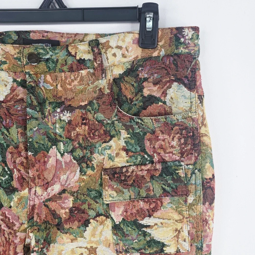 Fashion‎ Nova Men's 34X35 Denim Floral Flared Tapestry Cargo Pockets Lined Pants